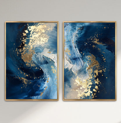 navy blue gold swirl abstract canvas art set of two shipped