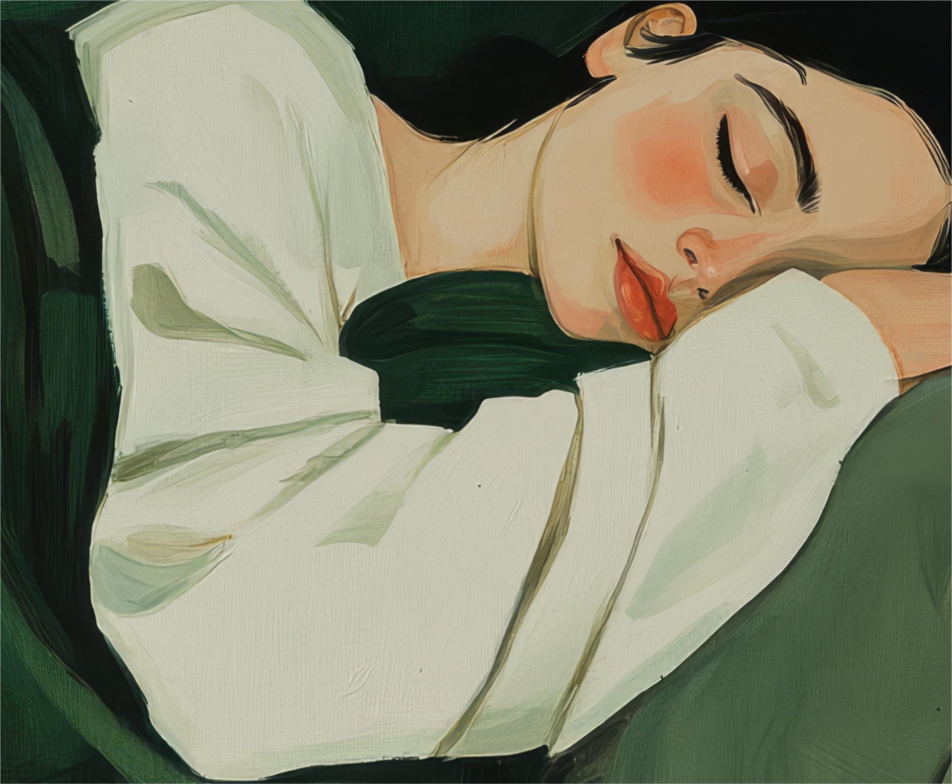 a painting of a woman sleeping with her eyes closed