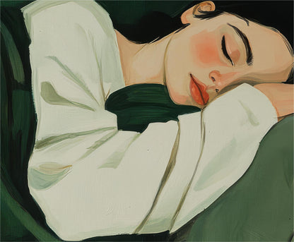 a painting of a woman sleeping with her eyes closed