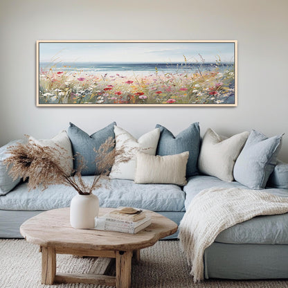 Coastal Wildflowers Panoramic Seascape Art