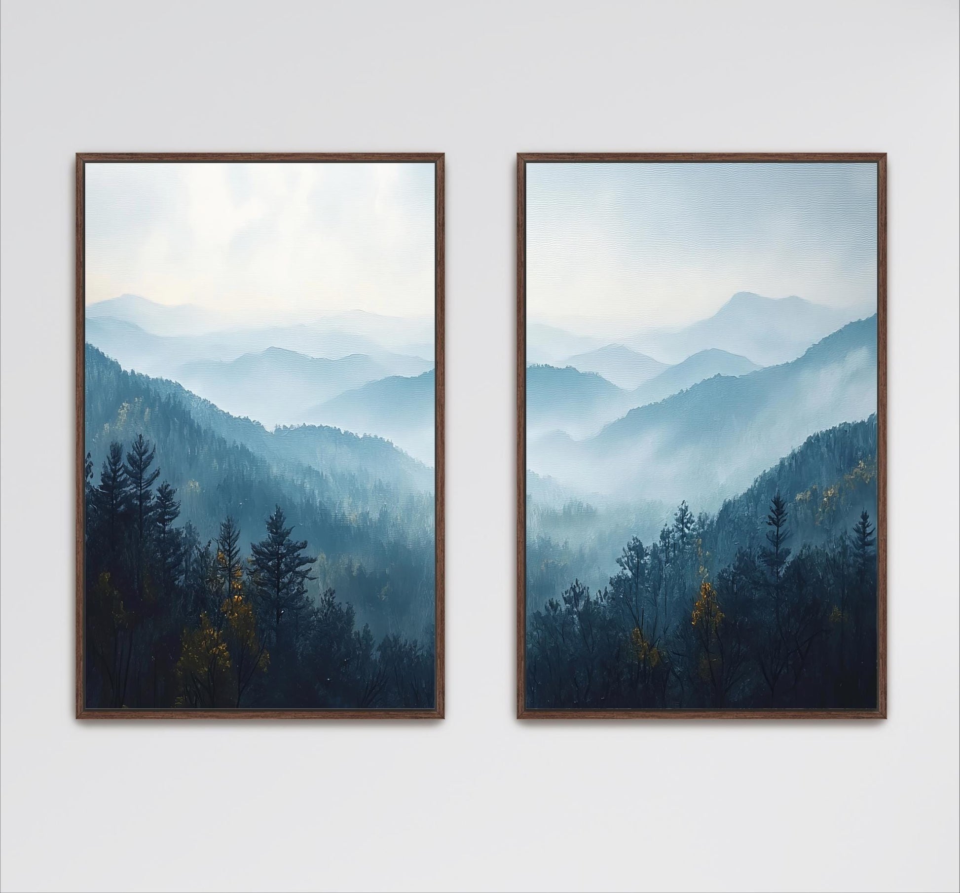Blue Ridge Mountains Set of 2, Large Canvas Art, Foggy Landscape Artwork, Framed Wall Decor, Shipped