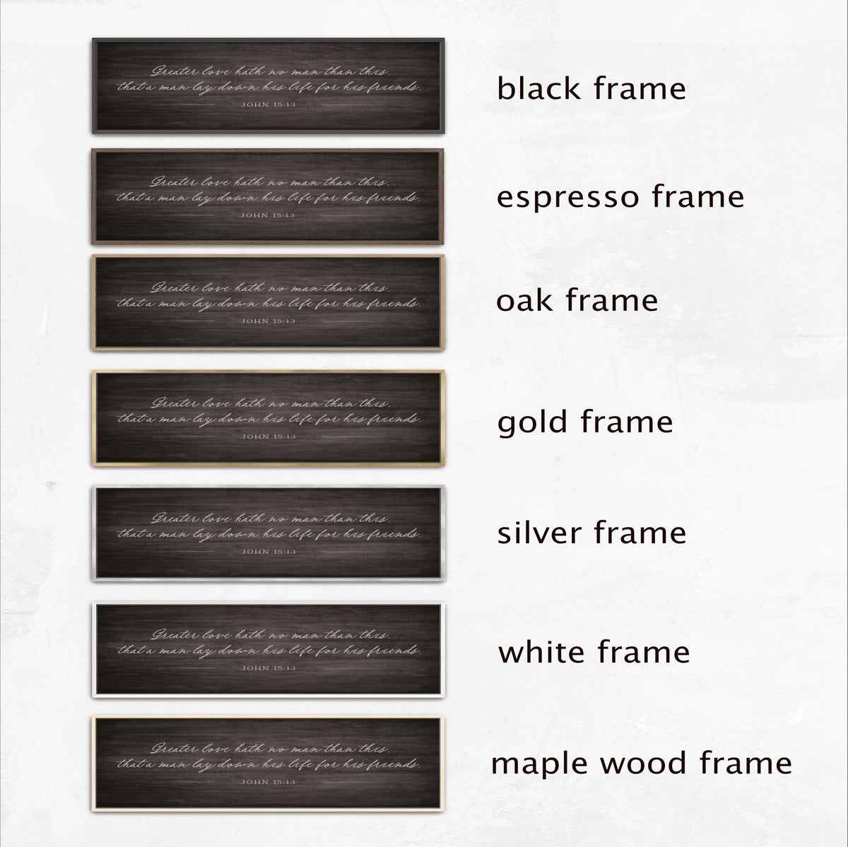 six black frames with white text, each frame displaying a different quote about love and friendship.