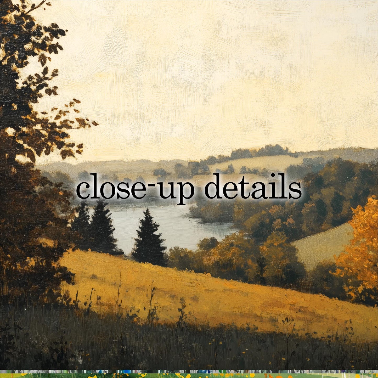a serene landscape with a lake, trees, and rolling hills.