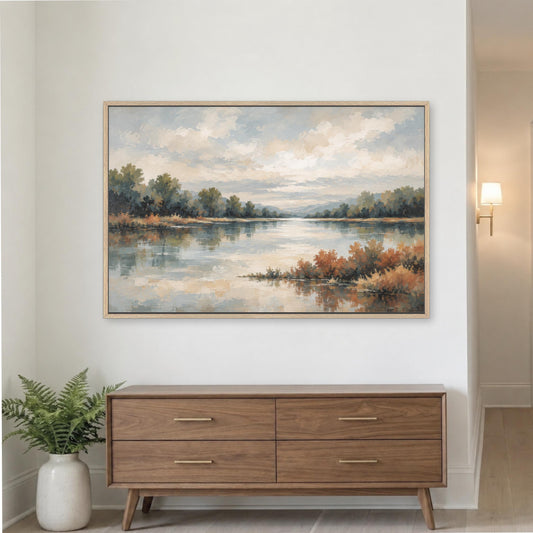 Fall Artwork Autumn Wall Art, Landscape Canvas Print, Rustic Farmhouse Decor, Burnt Orange Vintage Painting Large Living Room Framed Artwork