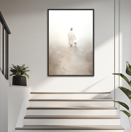 a painting of a person walking down a set of stairs