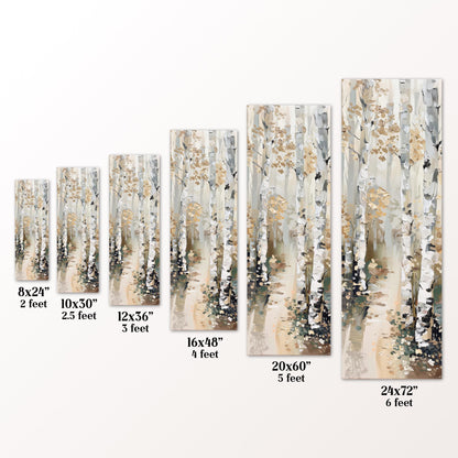 a series of paintings or artwork sizes, ranging from 8'x24" to 20'x60", with corresponding descriptions for each size.
