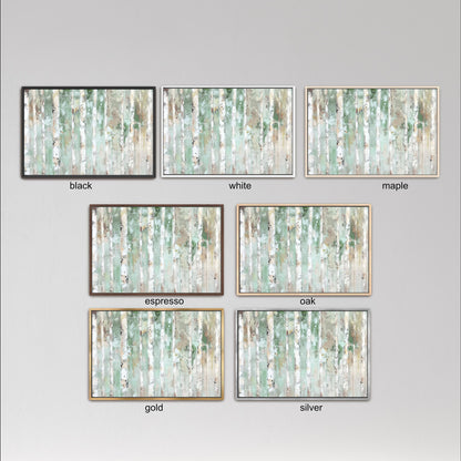a collection of six framed artworks, each with a different color and frame style, arranged in a grid against a gray background.