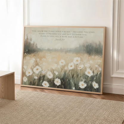 I Know the Plans I Have For You Wall Art, Wildflower Field Landscape, Bible Verse, Jeremiah 29:11 Scripture