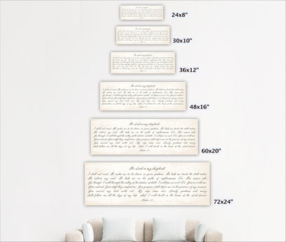 a series of handwritten text blocks in various sizes, ranging from 24 to 72 inches wide, arranged in a vertical column.