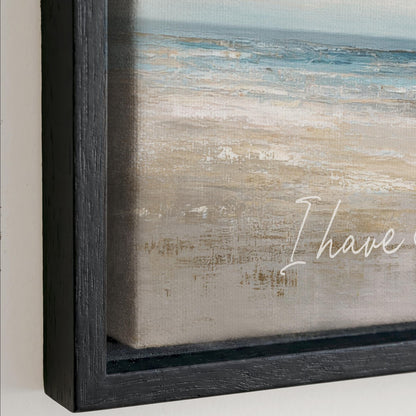 The image is a framed painting depicting a beach scene with a text overlay that reads "I have".