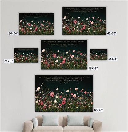 a living room with a couch and a bunch of flowers on the wall