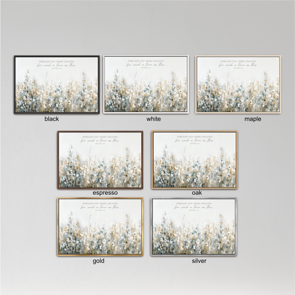 six framed artworks, each with a different color and frame style, arranged in a grid against a white background.