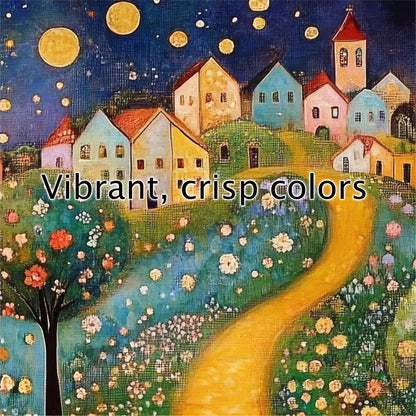 a painting of houses and a yellow road