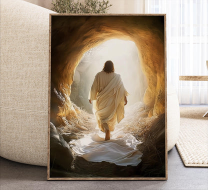 Jesus Christ Art He Is Risen, Jesus Empty Tomb Wall Art, Framed Canvas Print, Easter Resurrection Artwork Religious Christian Decor