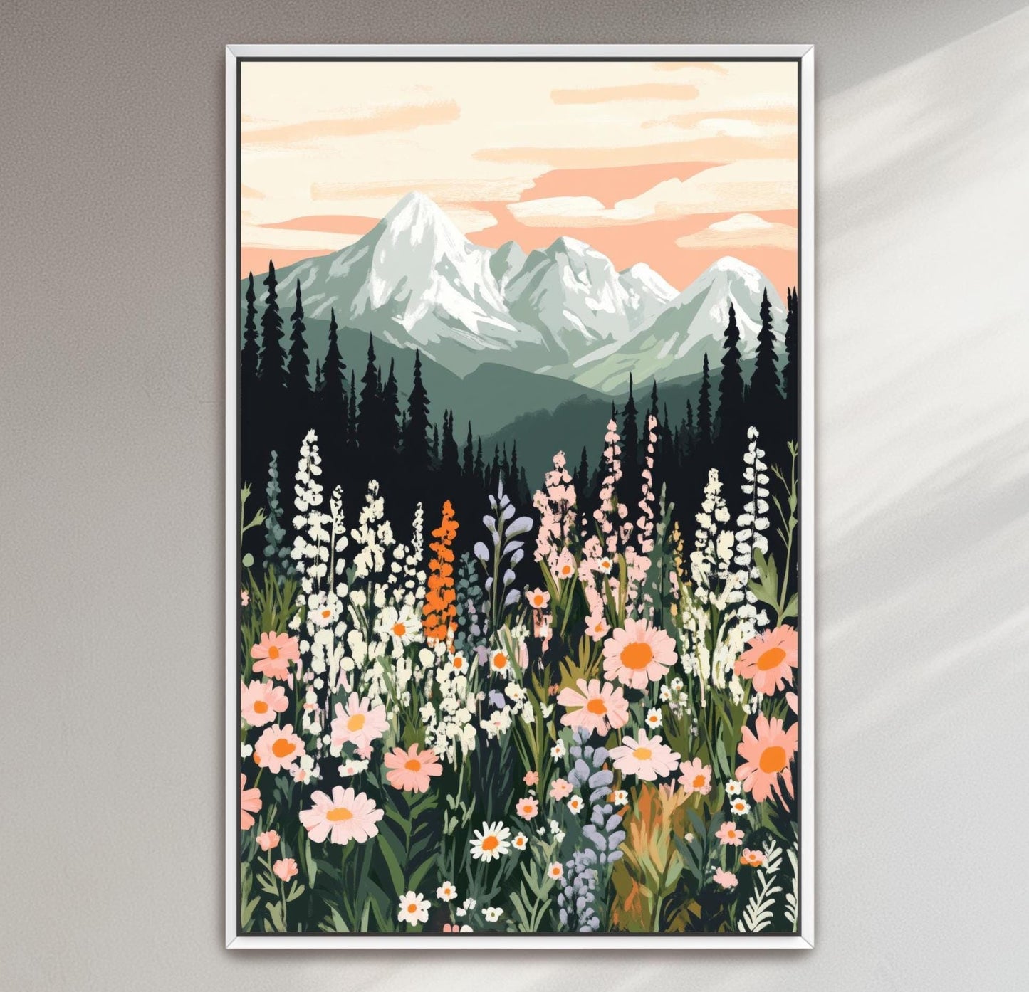 mountains wildflowers illustration colorful