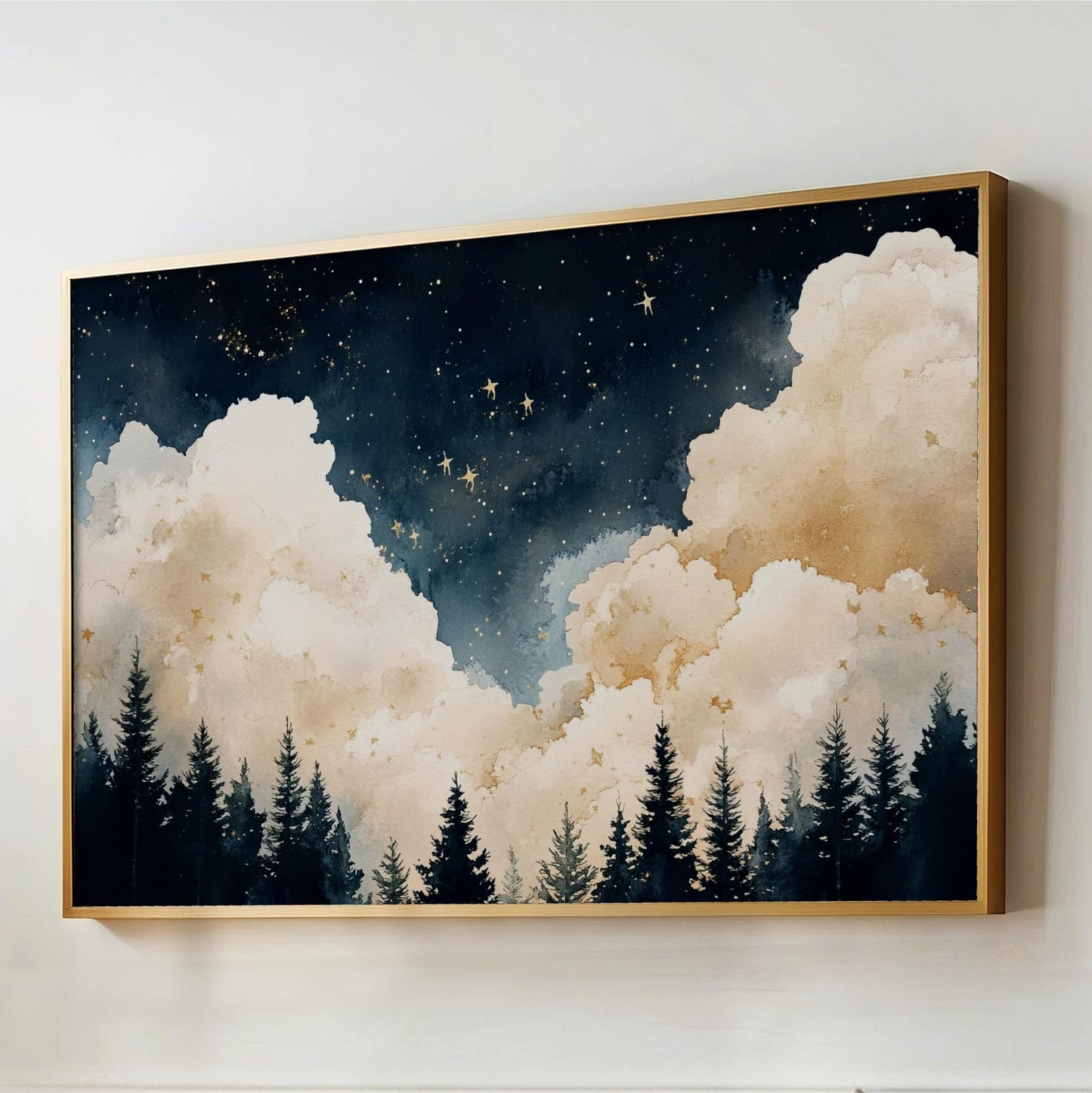 a painting hanging on the wall of a room