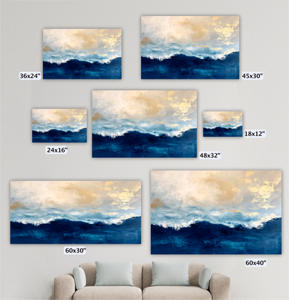 "Deep Blue Sea" Abstract Navy Blue Gold Ocean Art