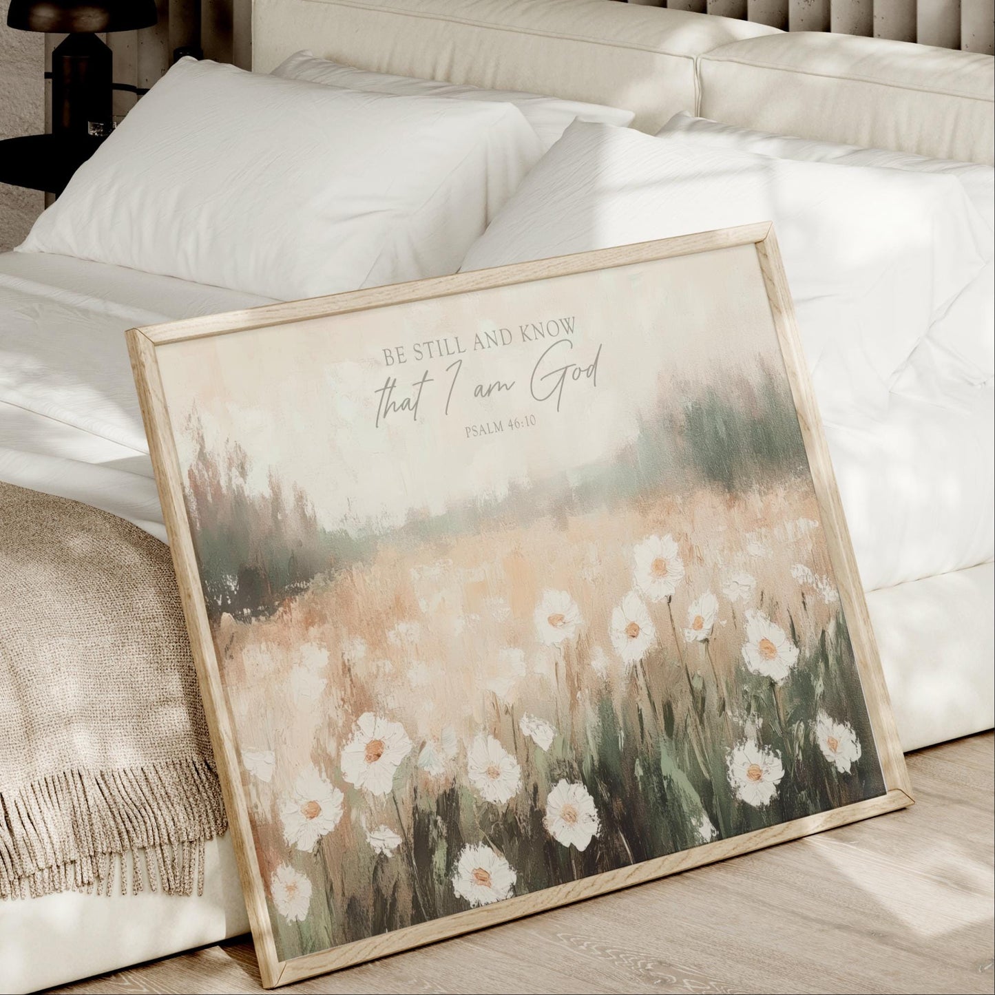 Be Still and Know that I am God, Psalm 46:10 Scripture Artwork, Landscape Field Wildflowers Framed Painting Canvas Print Shipped Farmhouse