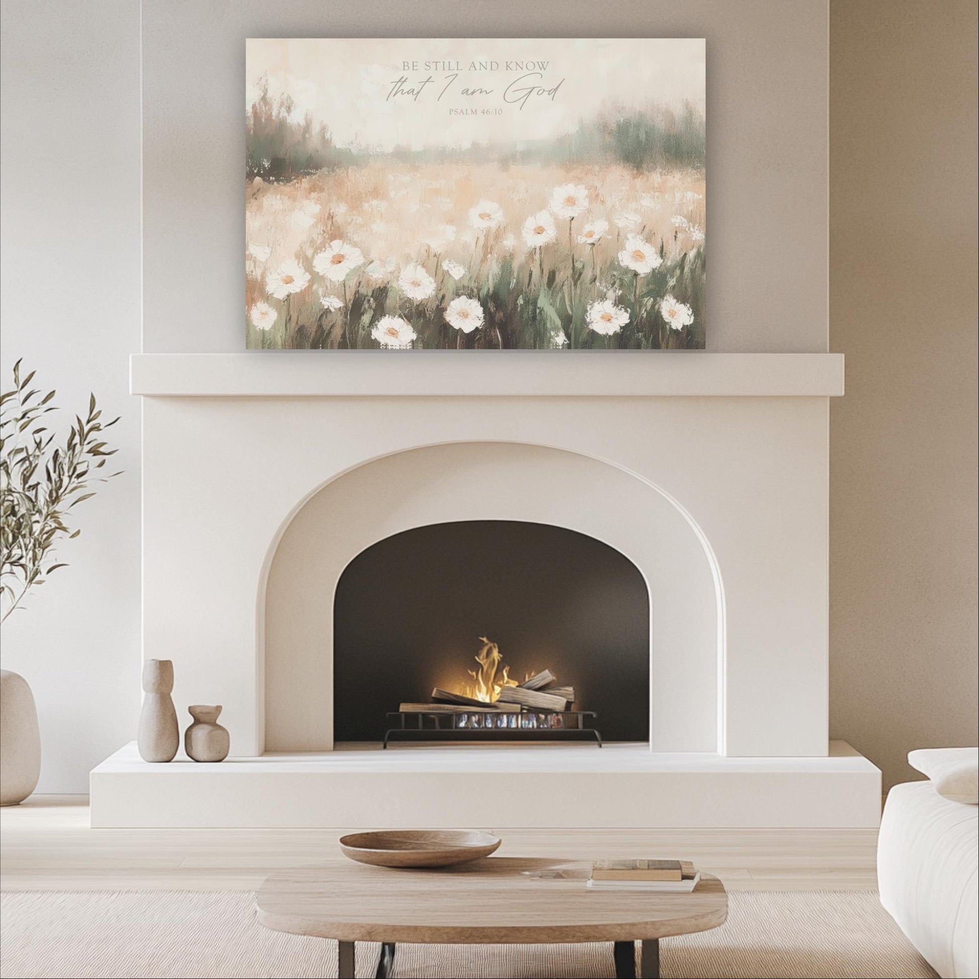 Be Still and Know that I am God, Psalm 46:10 Scripture Artwork, Landscape Field Wildflowers Framed Painting Canvas Print Shipped Farmhouse