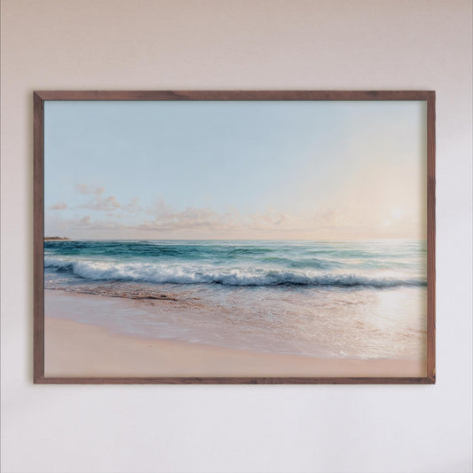 Coastal Sunrise Watercolor Print: Beach House Decor, Tropical Seascape