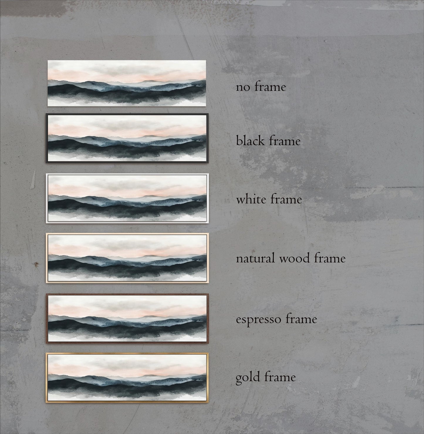 Landscape Framed Canvas Art, Panoramic Aesthetic Mountain Fog Painting Large Artwork, Calming Over the Bed Wall Art Picture Pink Blue