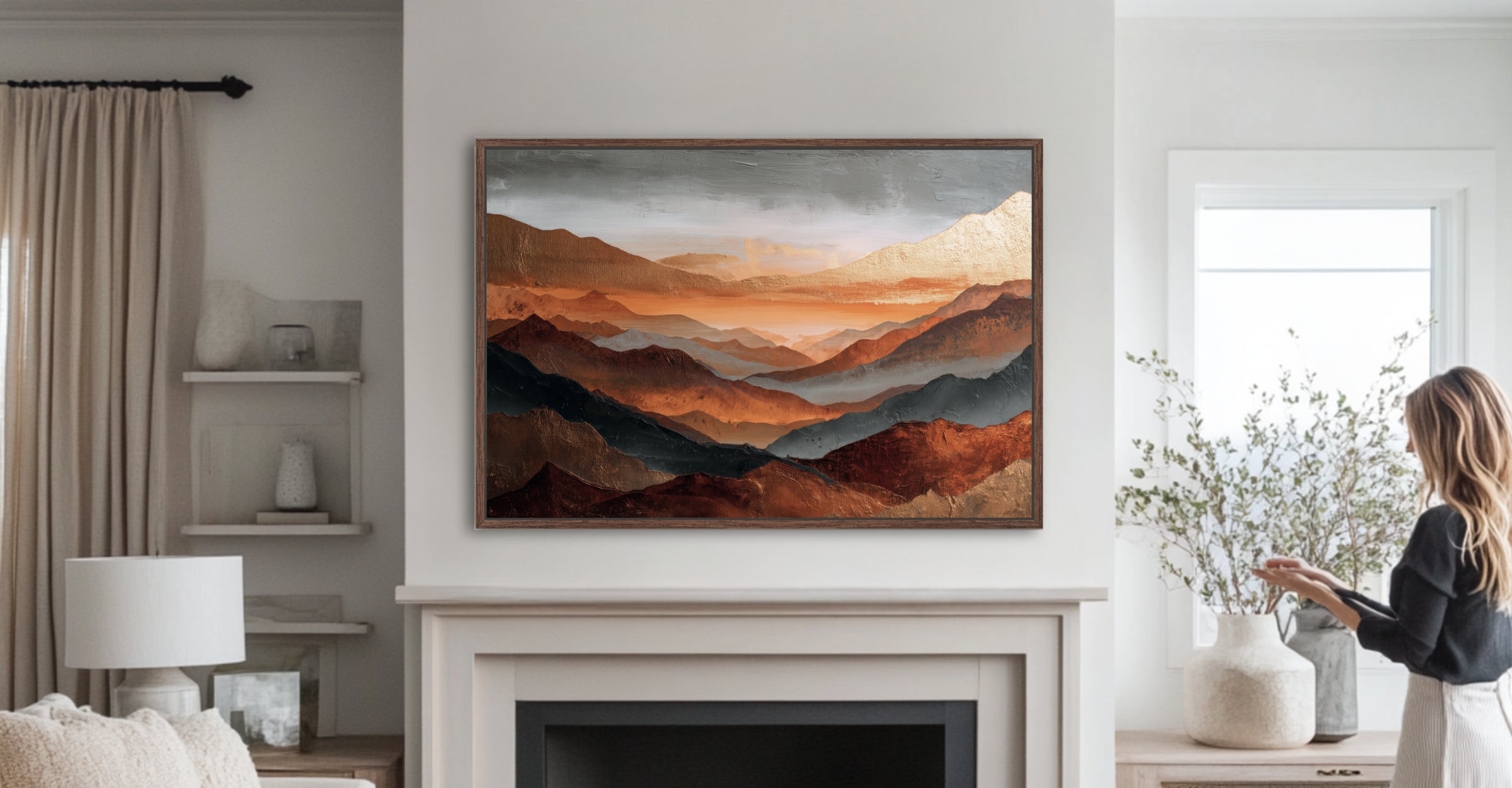 copper gray gold black mountain abstract art