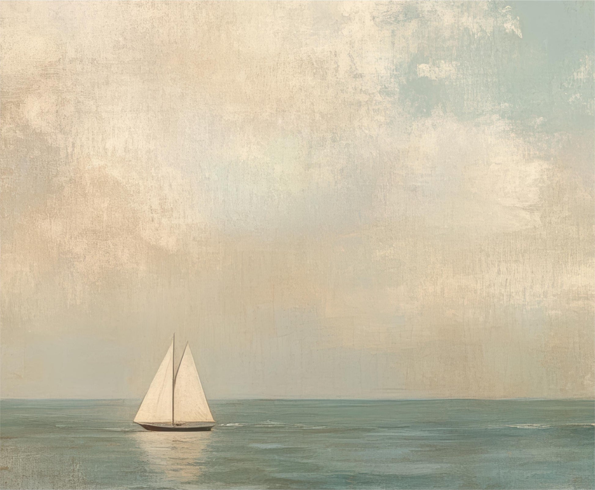 Sailboat Art Framed Canvas,  Coastal Neutral Nautical Decor, Ocean Vintage Seascape Vertical Painting for Living Room, Bedroom, Beach House