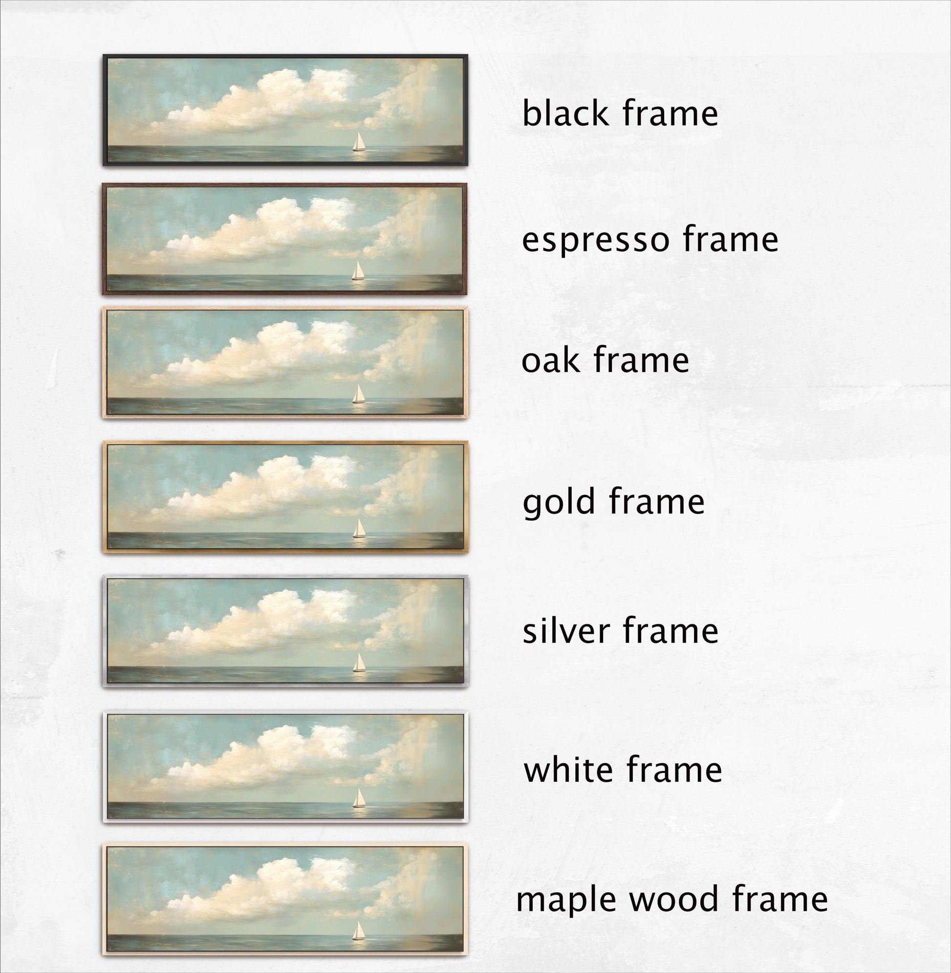 Sailboat Art Vintage Neutral Colors Horizontal Framed Coastal Artwork, Nautical Decor, Ocean Seascape Painting Living Room Beach House