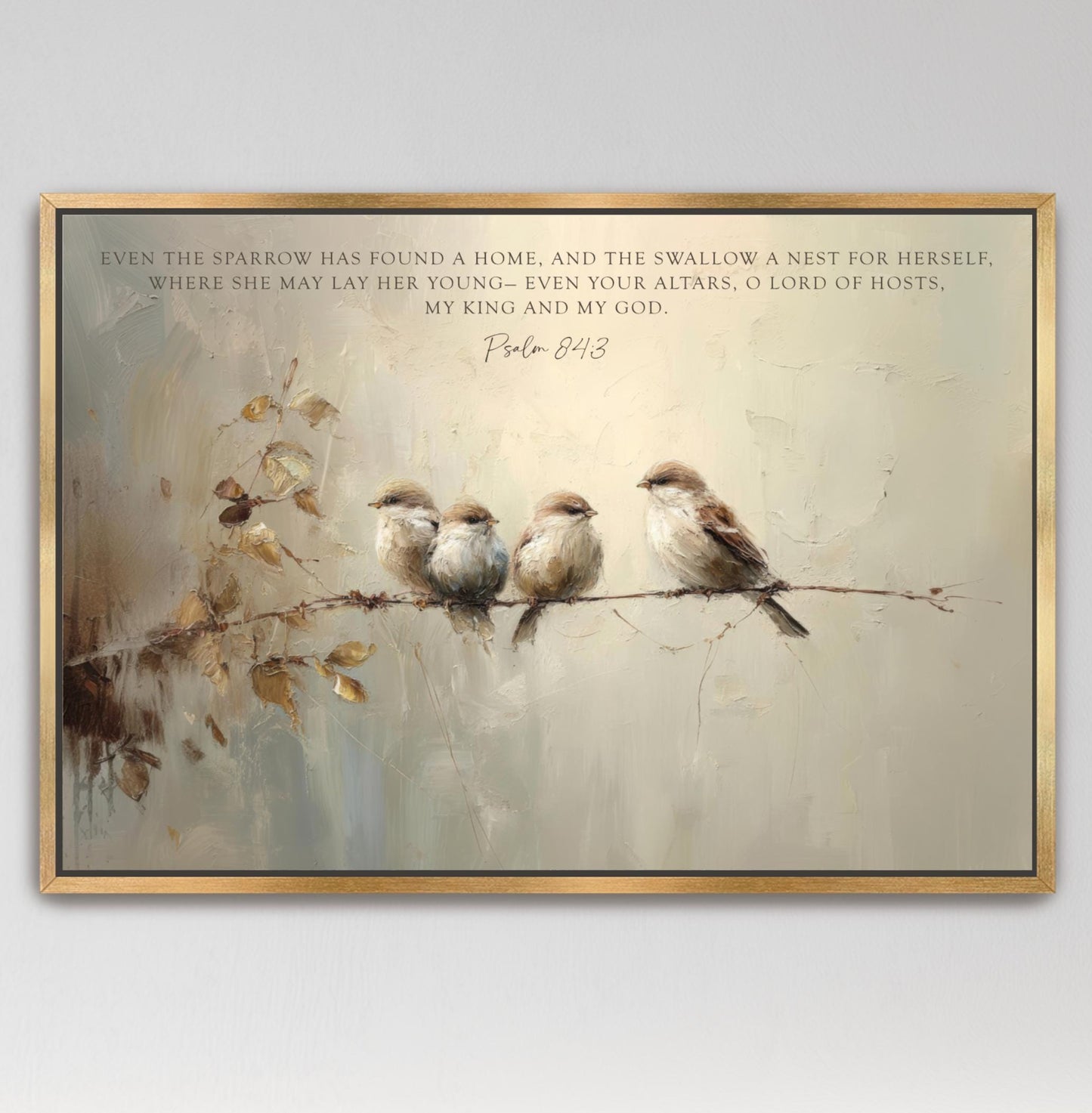 Vintage Birds Framed Art, Scripture Sparrows, Neutral Artwork, Vintage Look Digital Oil Painting Christian Art Bible Verse