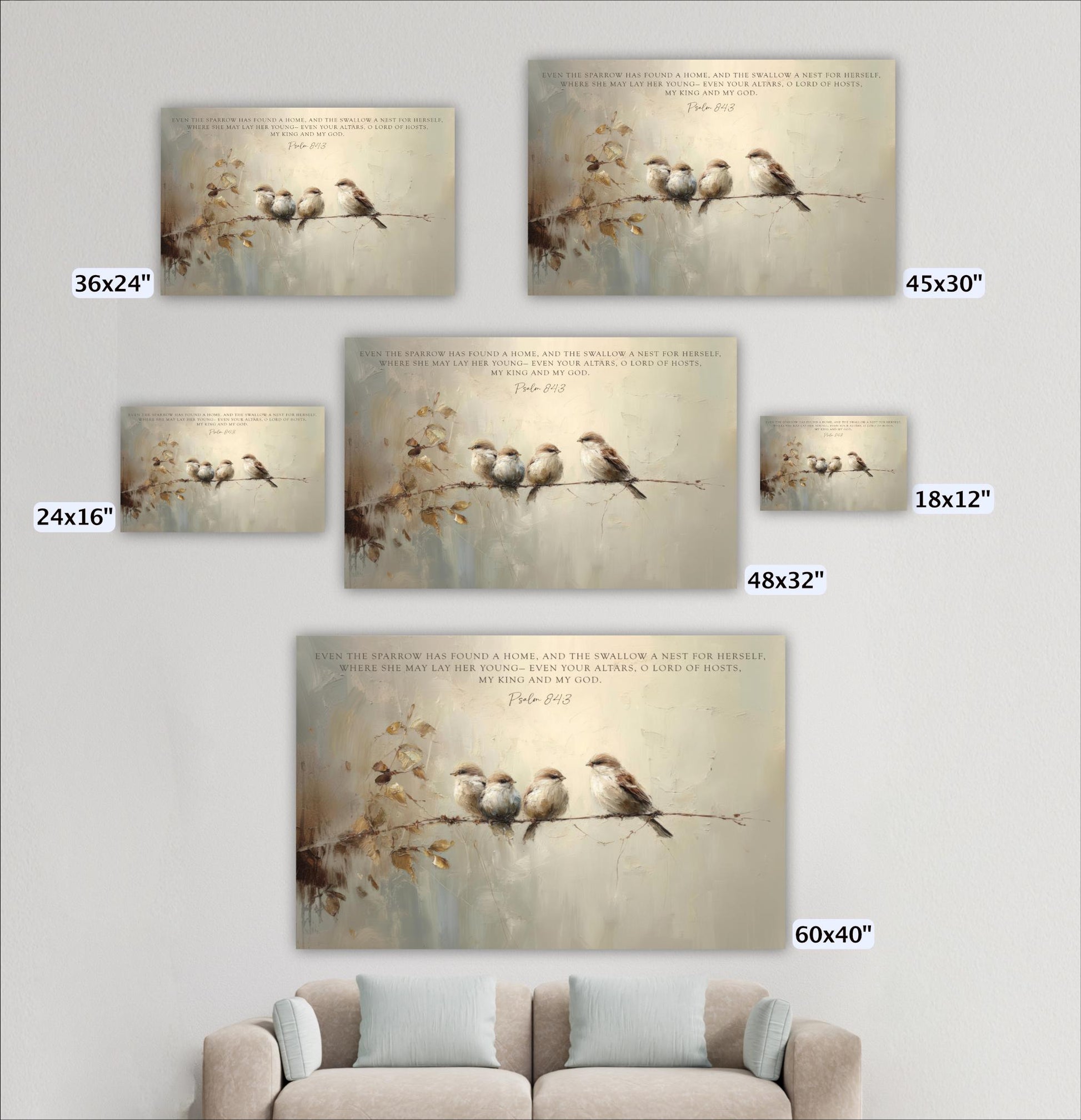 Vintage Birds Framed Art, Scripture Sparrows, Neutral Artwork, Vintage Look Digital Oil Painting Christian Art Bible Verse