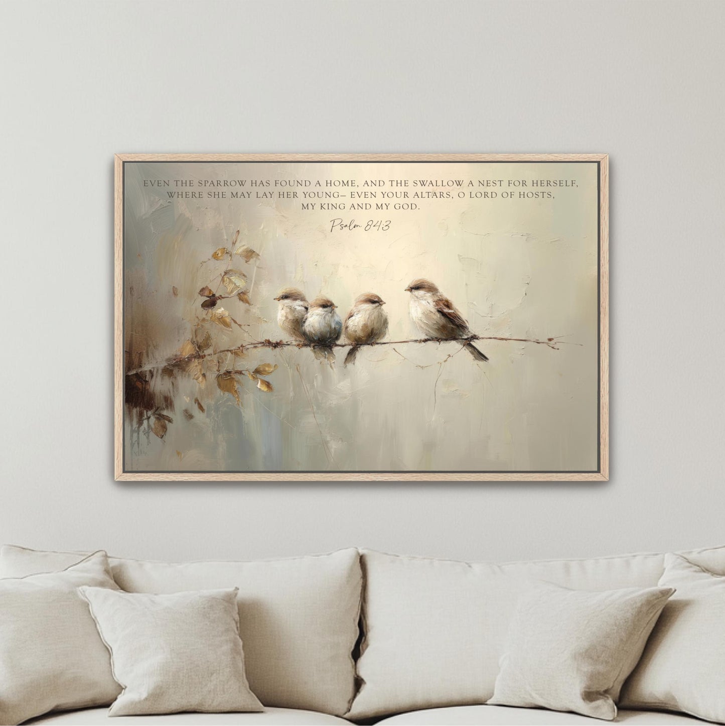 Vintage Birds Framed Art, Scripture Sparrows, Neutral Artwork, Vintage Look Digital Oil Painting Christian Art Bible Verse