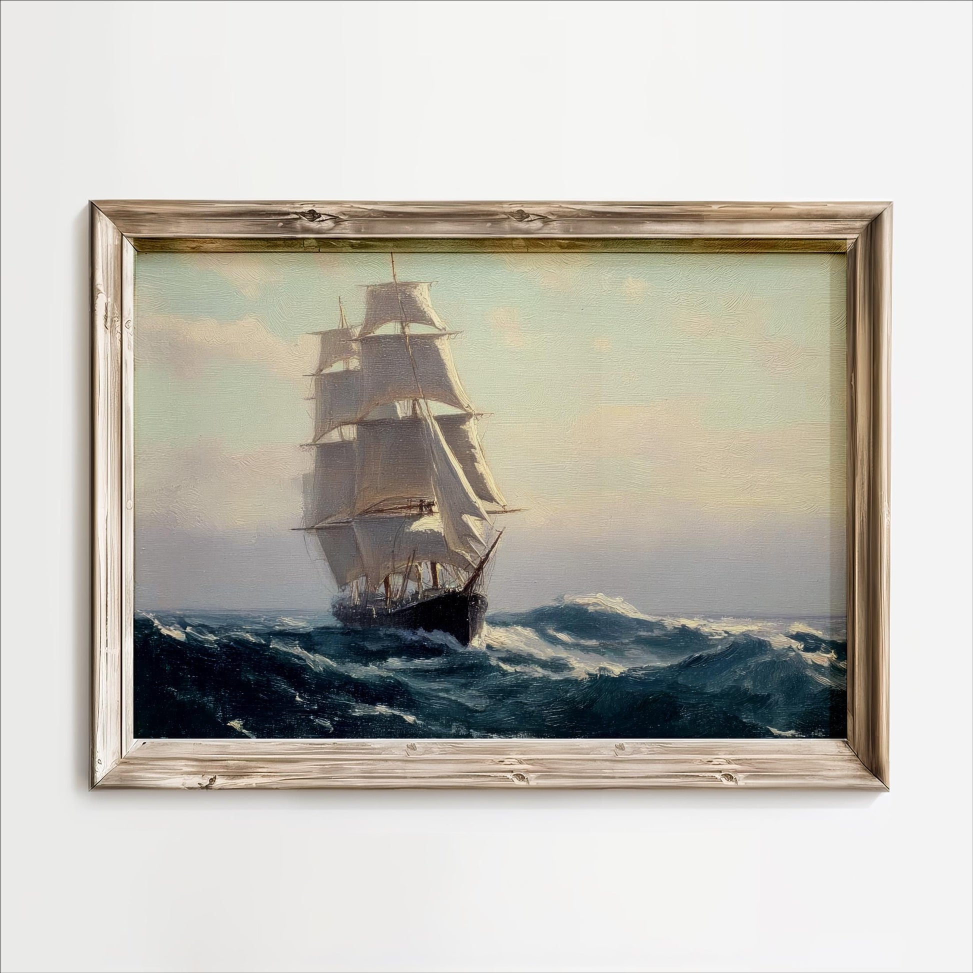 Vintage Sailing Ship Canvas Art: Framed Nautical Seascape Painting