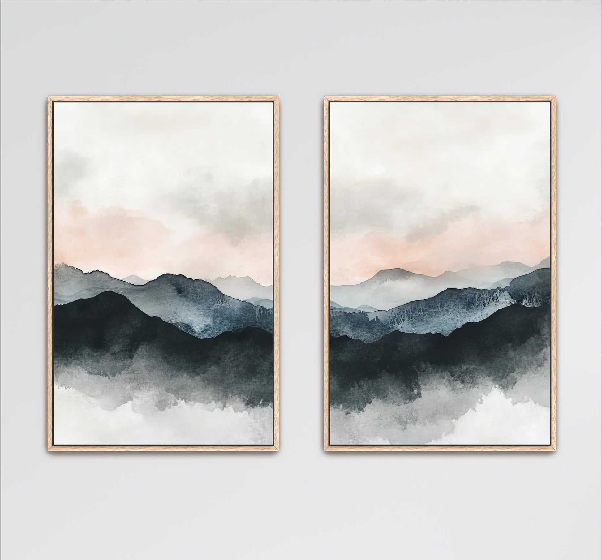 mountain wall art, nature landscape, abstract decor, living room, minimalist range, rustic painting, 2 Piece Wall Art, Set Of 2 Wall Art, diptych wall art, Apartment Wall Art, neutral gray peach, Unique Wall Art