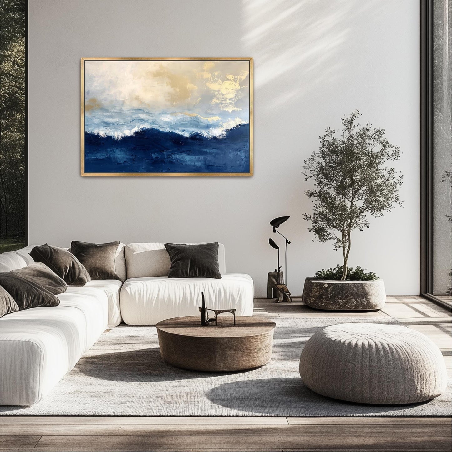 "Deep Blue Sea" Abstract Navy Blue Gold Ocean Art