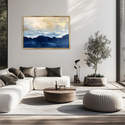 "Deep Blue Sea" Abstract Navy Blue Gold Ocean Art