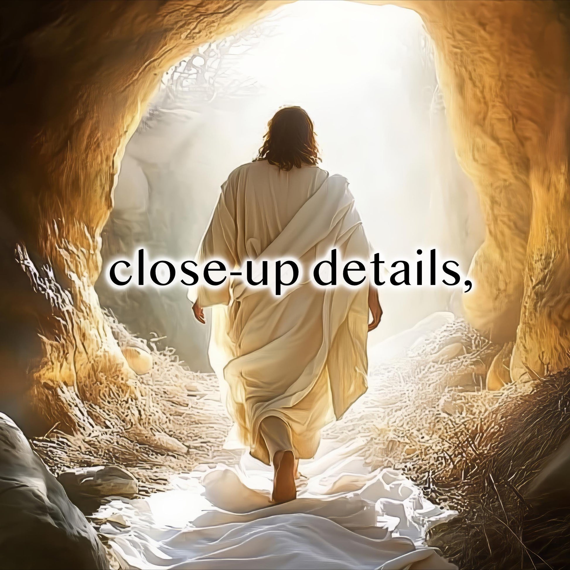 a person in a robe walking through a tunnel, with a bright light at the end of the tunnel.