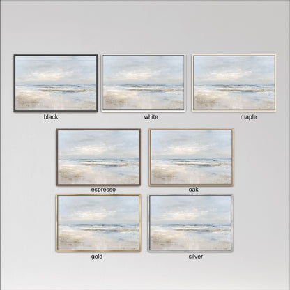 six framed landscape paintings, each with a different color and frame style, arranged in a grid.