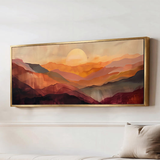 Abstract Southwestern Sunset Landscape Wall Art, Canyon Mountain Print, Warm Earth Tone Minimalist Art, Desert Inspired Canvas, Modern Boho Wall Decor