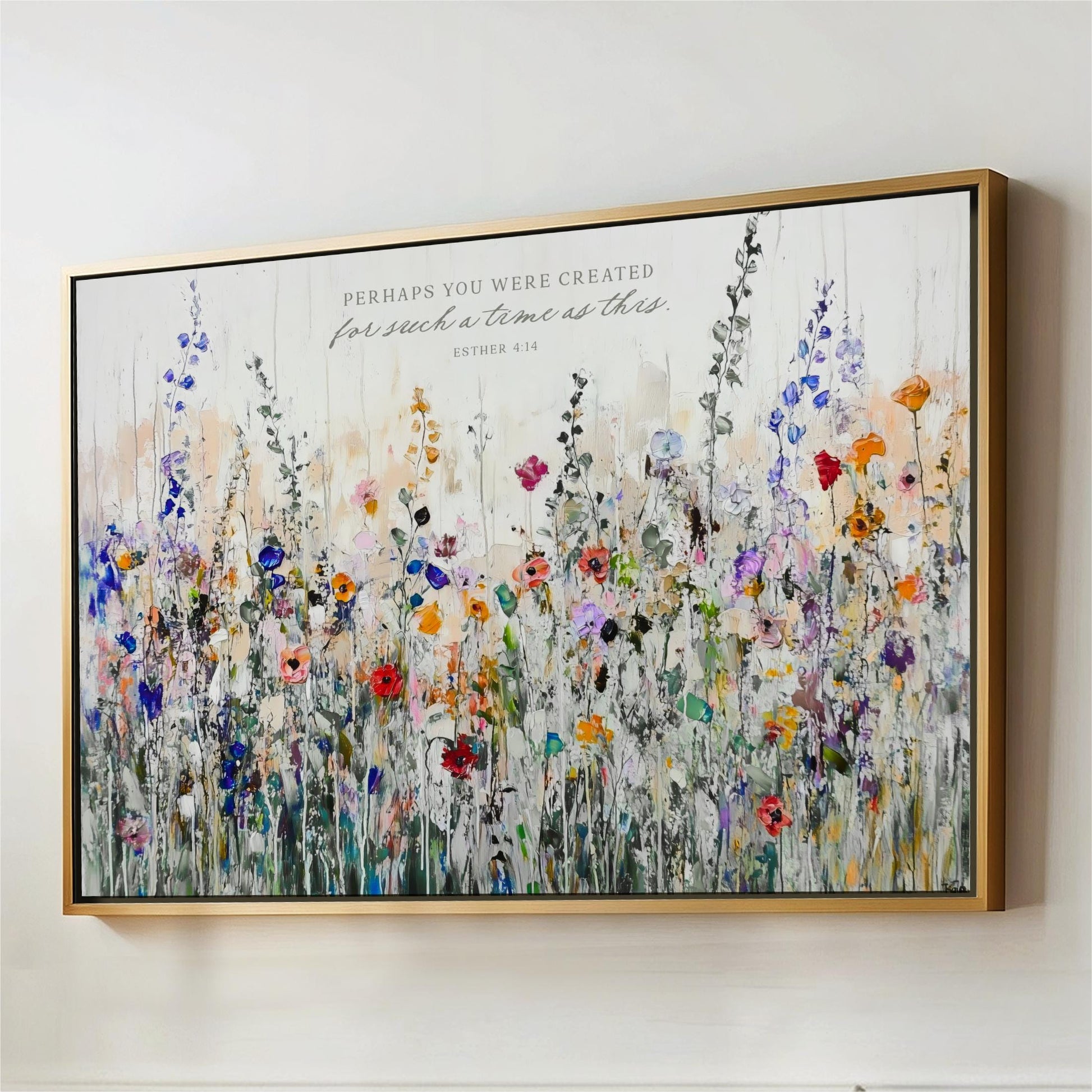 Perhaps You Were Created for Such a Time as This, Wildflower Meadow Colorful Landscape Wall Art, Gift Women, Office Artwork, Bedroom Canvas