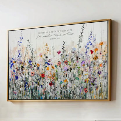 Perhaps You Were Created for Such a Time as This, Wildflower Meadow Colorful Landscape Wall Art, Gift Women, Office Artwork, Bedroom Canvas
