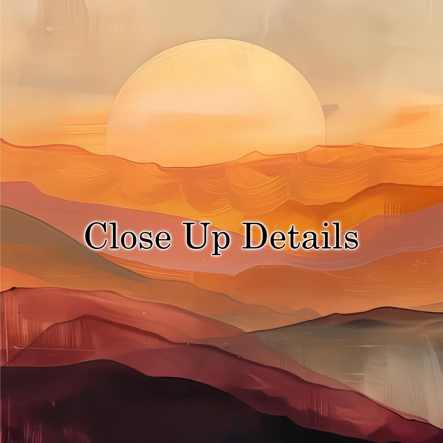 The image is a close-up of a sunset over a mountainous landscape, with the sun appearing as a large, glowing orb in the sky.
