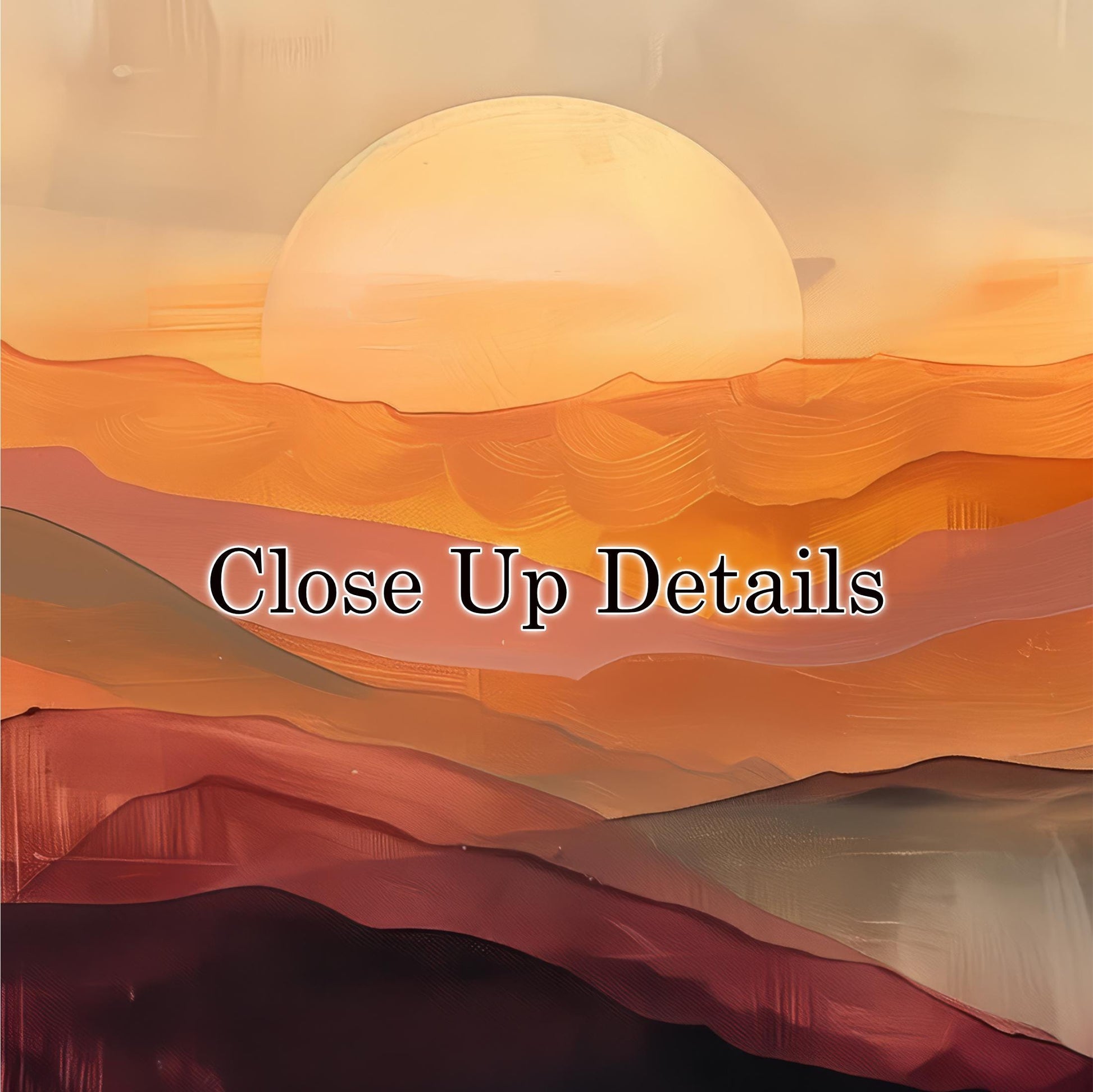 The image is a close-up of a sunset over a mountainous landscape, with the sun appearing as a large, glowing orb in the sky.