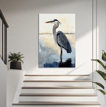 a painting of a bird is hanging on a wall