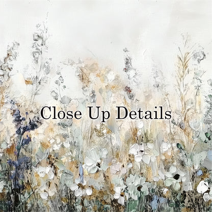 The image is a close-up of a field of flowers, with the text "Close Up Details" overlaid on the image.