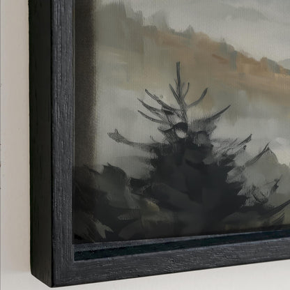 The image is a painting of a tree with a dark, moody background.