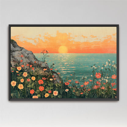 a painting of a sunset over a body of water