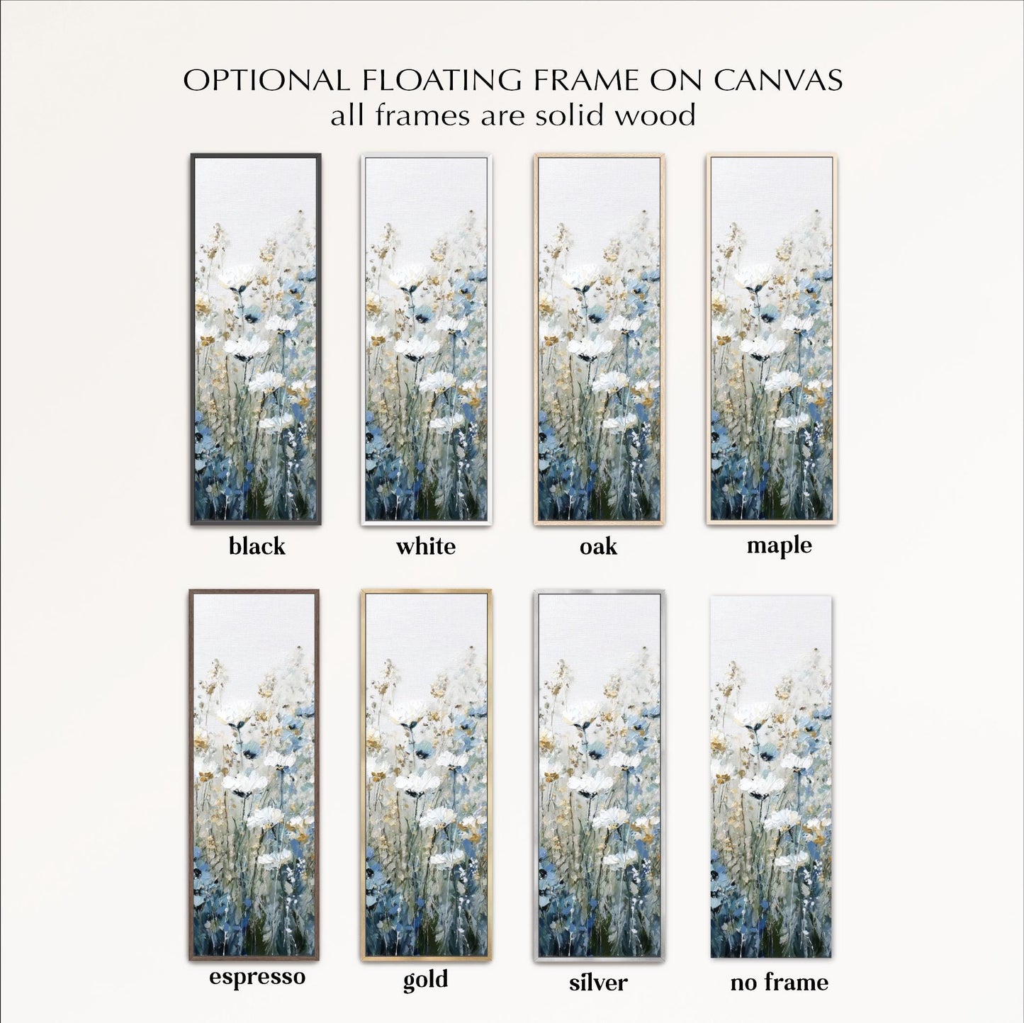 a collection of six framed artworks, each with a different color and frame style, arranged in a grid format.