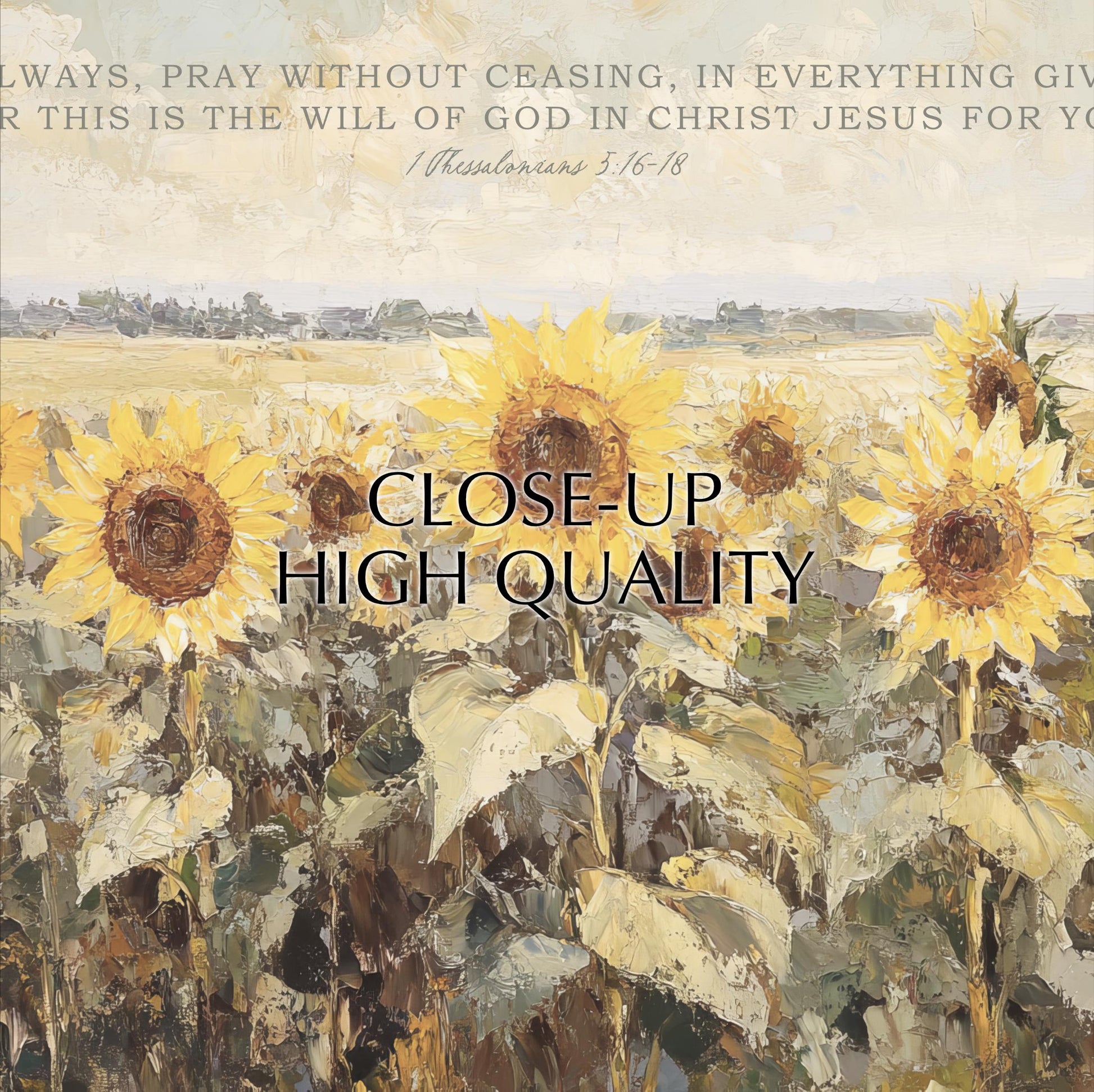 The image is a close-up of a field of sunflowers, with a Bible verse from 1 Corinthians 3:16-18 visible in the background.