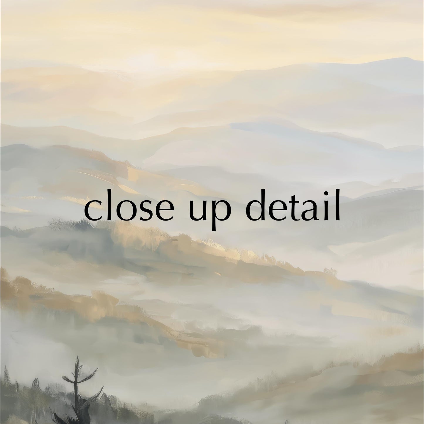 a serene landscape with rolling hills and a misty, hazy atmosphere.
