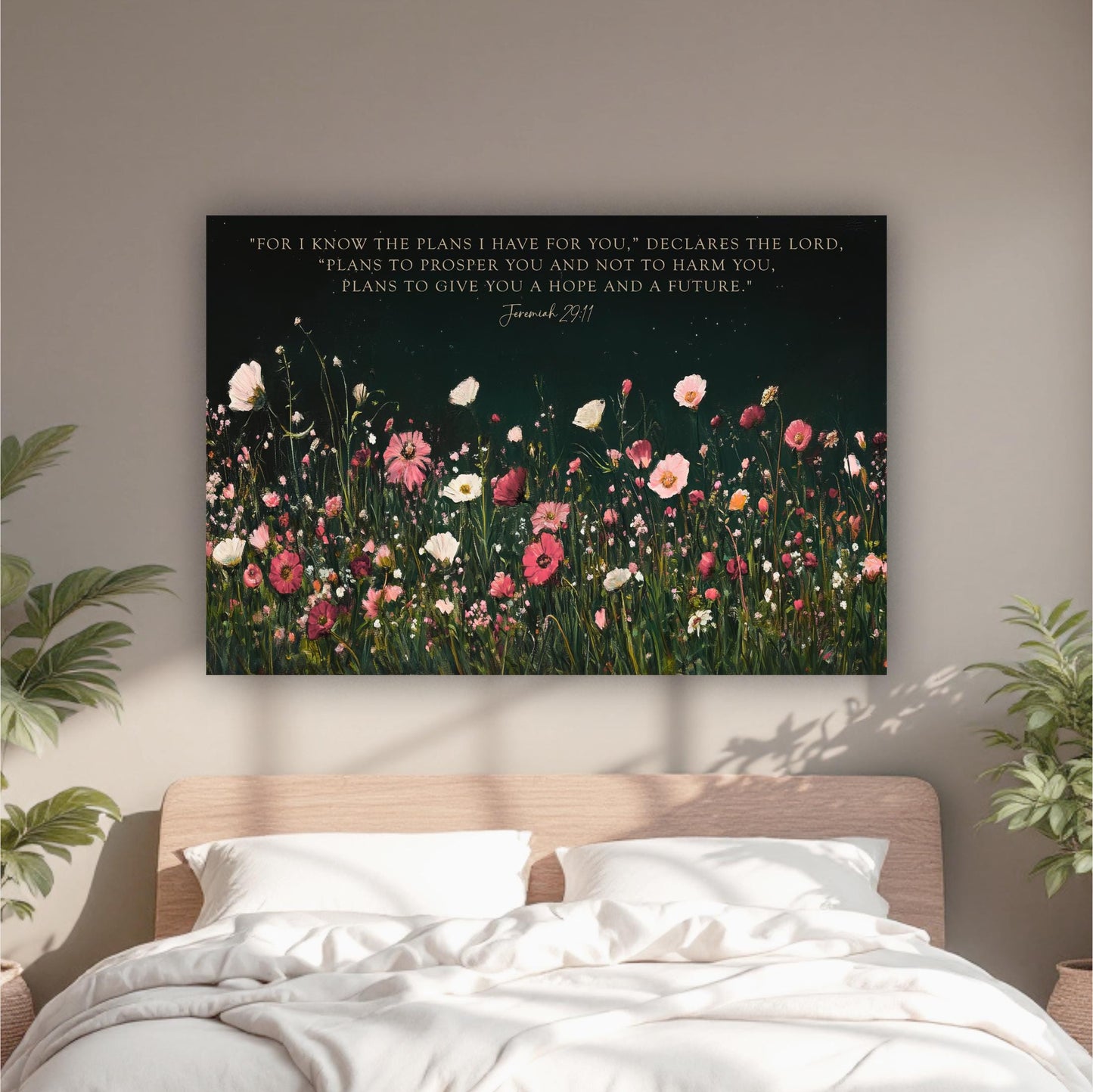 a picture of a bed with a quote above it